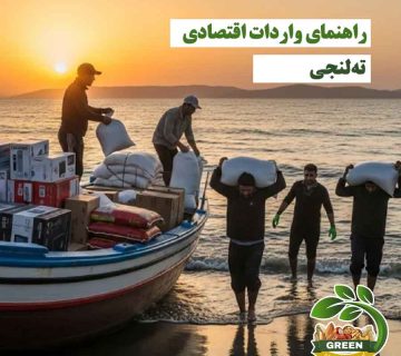 تصویر ملوانان در حال تخلیه بار از قایق؛ مرتبط با واردات اقتصادی ته‌لنجی