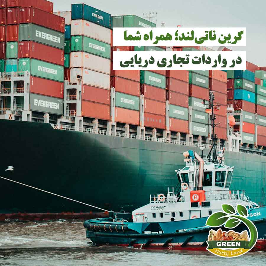 تصویر کشتی کانتینری و یدک‌کش دریایی مرتبط با واردات تجاری دریایی و خدمات گرین ناتی لند